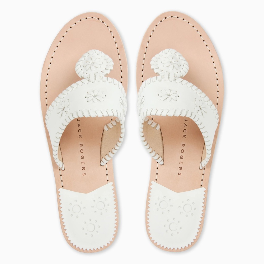 Jack Rogers Navajo White Leather Whipstitch Rondelle Flat Thong Sandals Women 7M